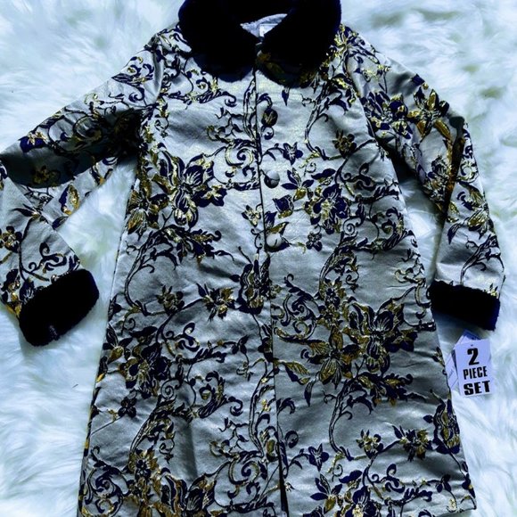 2 piece set Navy/gold Young Girl Dress - Picture 1 of 4